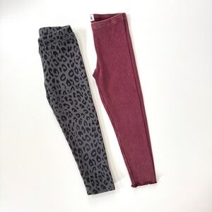 Girls Leggings Bundle Black Leopard Gap Cotton On Fleece Lined Ribbed Size 4-5